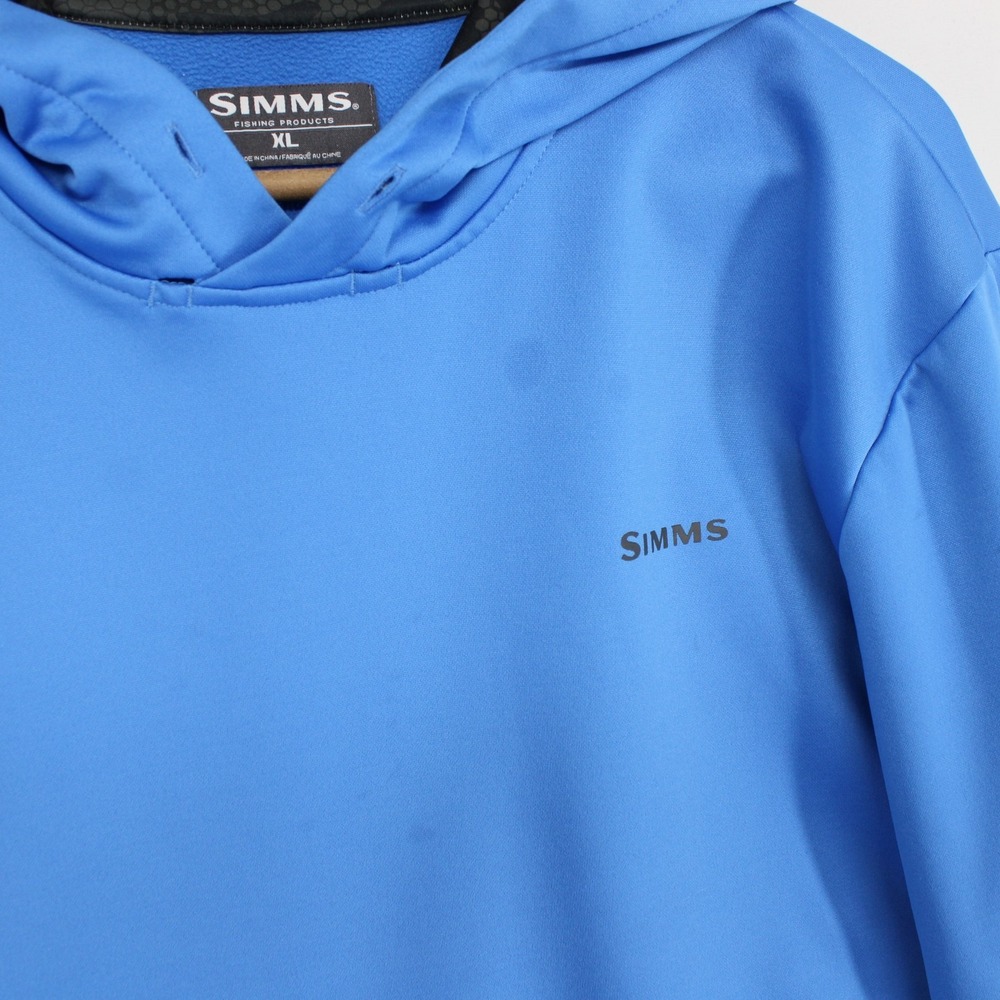 Simms Hoodie Mens XL Blue Fishing Fleece Pullover Camo Lined Sleeve Logo - Picture 4 of 14